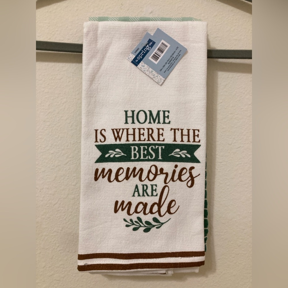Kitchen Towel Set of 3 White Green Buffalo Plaid NWT
